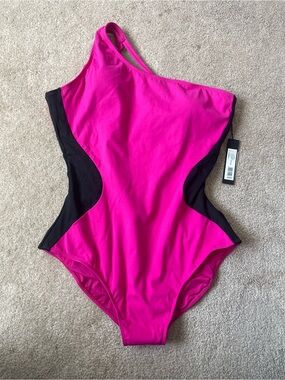 TA3 Pink & Black One-Shoulder One-Piece Swimsuit XL Short NWT